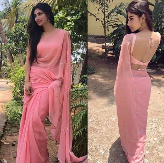 pink low cut blouse for the simple and plain sarees